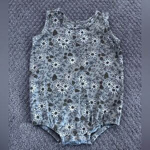 Rylee + Cru Green, White & Brown Floral Bubble Romper. 3-6 Months. Like New!